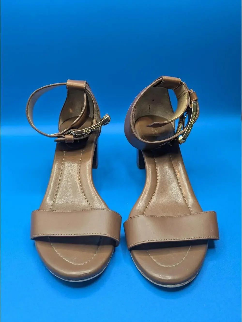 Michael Kors Women's Brown Open Toe Ankle Strappy Block Heel Sandals Size 8.5